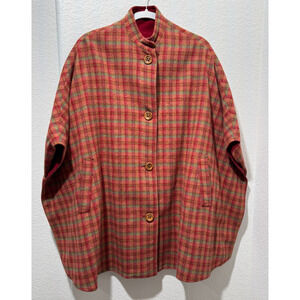 Vtg 60s Gordon Ford Plaid Wool Velvet Reversible Cape Poncho Womens Winter OS